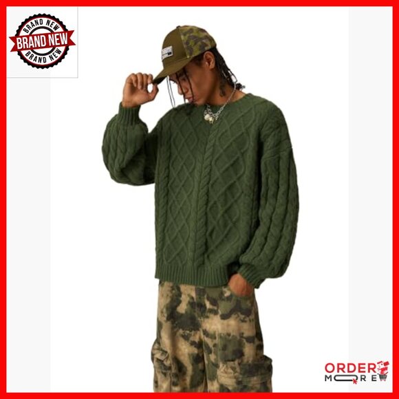 Oversized Cable Knit Chunky Sweater Lantern Sleeve Pullover - Picture 2 of 5